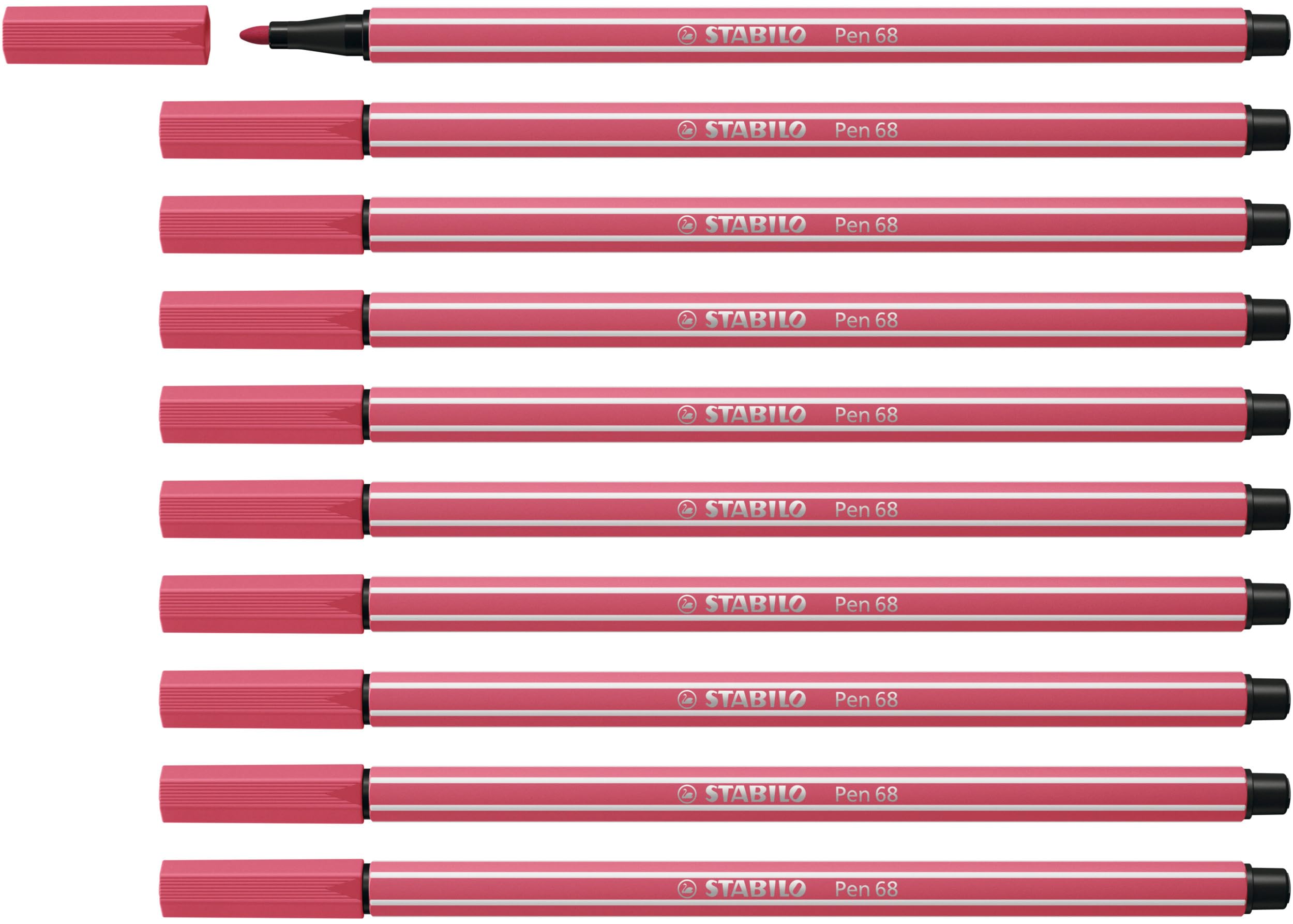 STABILO Pen 68 - Premium Fibre-Tip Pen - Pack of 10 - Strawberry Red