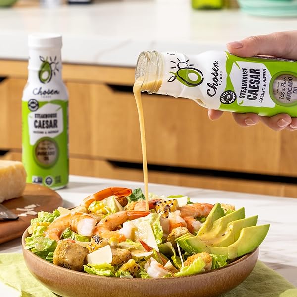 CHOSEN FOODS AVOCADO OIL-BASED CAESAR DRESSING AND MARINADE, KETO DIET FRIENDLY, GLUTEN & DAIRY FREE, LOW-CARB SAUCE (8 OZ)
