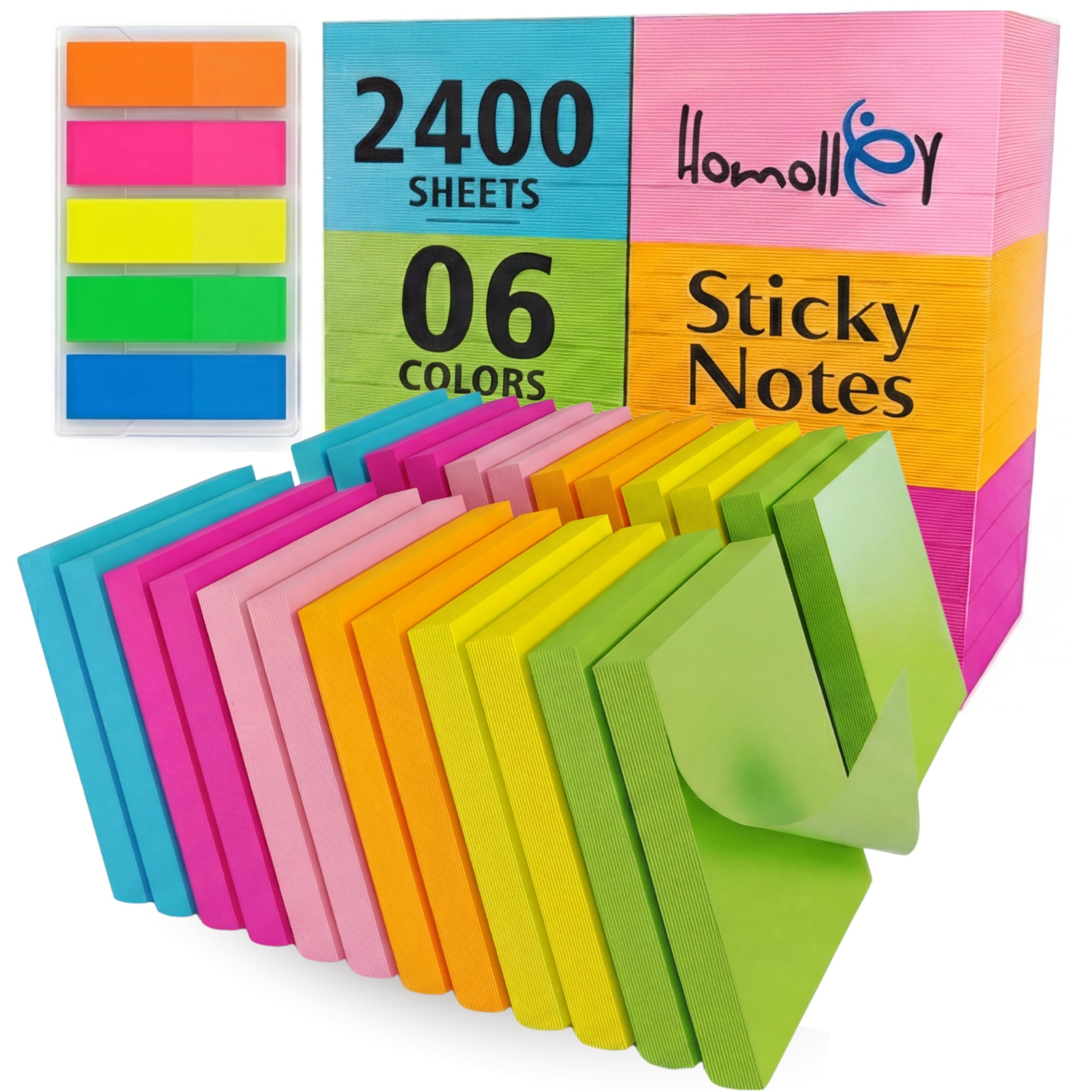 Photo 1 of (24 Pads) Sticky Notes 3x3 in 100 Sheets/Pad, Self-Sticky Note Pads, 6 Bright Colors Super Sticky Pads - Easy to Post for School, Office Supplies, Desk Accessories