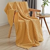 PHF 100% Cotton Waffle Weave Throw Blanket, Soft Lightweight Breathable Cozy Throws for Couch Bed Sofa, Luxury Aesthetic Blanket Gift for Home Decor & Office, 50"x60", Pumpkin Orange