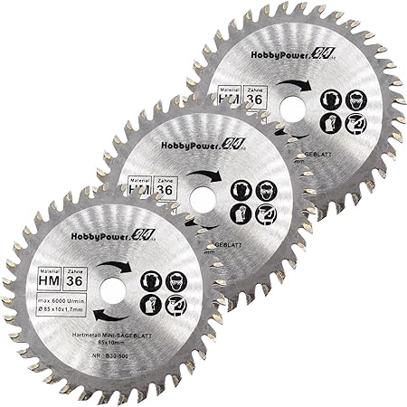 Mini Handkreissäge 3er-Set HM Sägeblatt Holz Ø 85x10mm 36 Zähne passend für Aldi Duro/Lidl/Norma