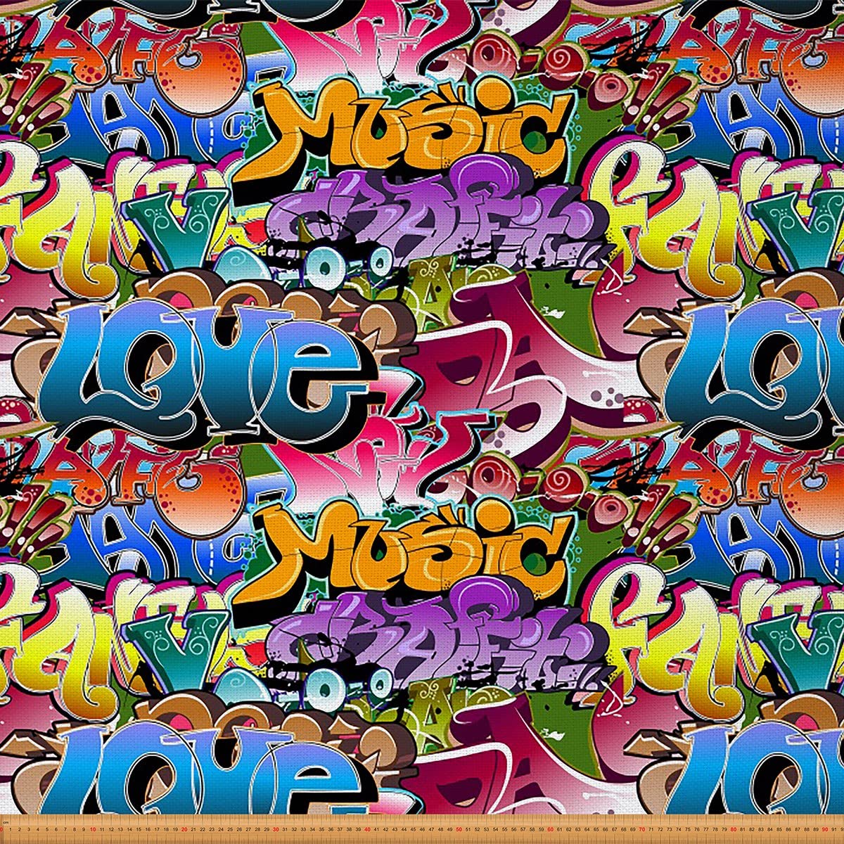 Hip Hop Upholstery Fabric for Chairs Street Culture Graffiti Fabric by The Yard Hippie Wall Graffiti Art Decorative Fabric for Upholstery and Home DIY Projects 2 Yards,(L184*W150cm) Colorful — image 1