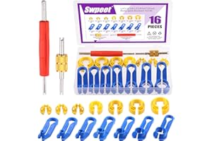 Swpeet 16Pcs Car Fuel Line Disconnect Removal Tool with Valve Core Remover Tool Kit, 1/4 5/16 3/8 1/2 5/8 3/4 7/8 Inch Air Co