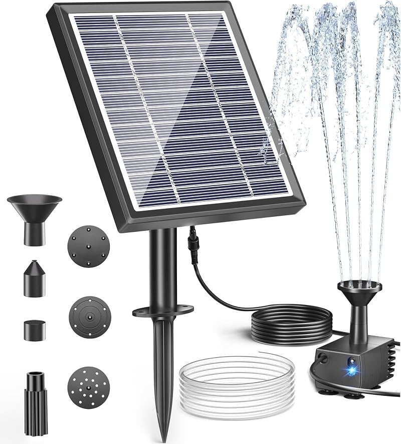 Biling 2.5W Solar Fountain for Bird Bath with 6 Nozzles 4ft Tubing