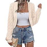 LOMON Womens Cropped Cardigan Bolero Shrugs for Dresses Knit Open Front Long Sleeve Sweater