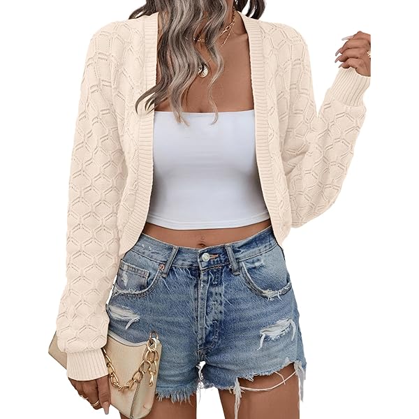 Shrugs For Women ZAFUL Women's Ribbed Cropped Cardigan Long