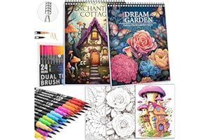 Adult Coloring Book for Women Relaxation, Spiral Bound Mindfulness Coloring Book with 24 Colors Markers for Adult, Anxiety Re