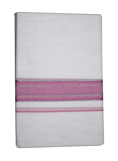 Men's Cotton Double Dhoti (White with Pink Border, 380 x 127 cm)