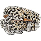 EVERBLTING Rhinestone Belt Leopard Print Bling Belts Men Women Leopard Rhinestone Belt Western Cowgirl BB Belts Y2k