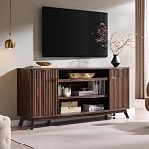 OKD 70" Fluted TV Stand for 80" TVs, 32" Tall Storage Entertainment Center | Mid Century Modern for living room Soft Close Door Rock-Solid Leg Adjustable Shelves Open Shelf Storage Drawers Side Cabinets