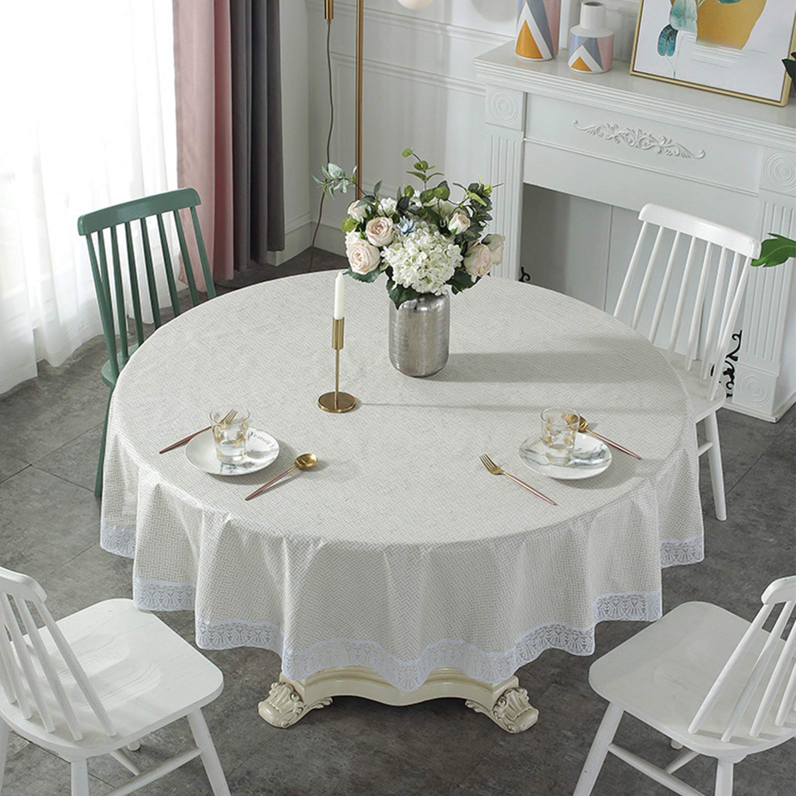 Table Cloth Waterproof, PVC Plastic Tablecloth, Round Tablecloths for Circular Table Wipe Clean Garden Tablecloth (E, 180cm/70in)