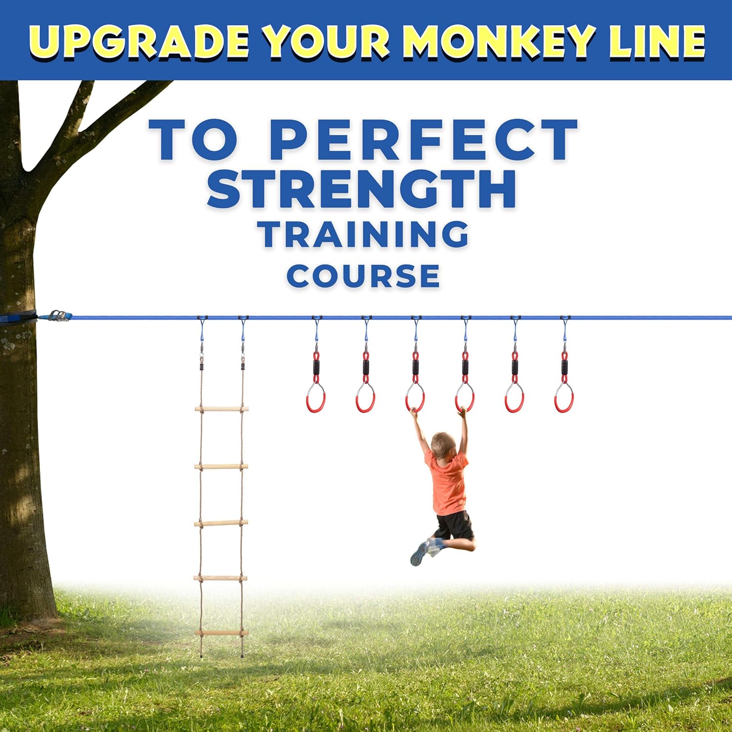 Ninja Warrior Obstacle Course Climbing Rope Ladder Attachment, Outdoor Playground Accessories for Kids, Jungle Gym Monkey Line Training Equipment, Tree House Ladder Playground for Ultimate: Sports & Outdoors