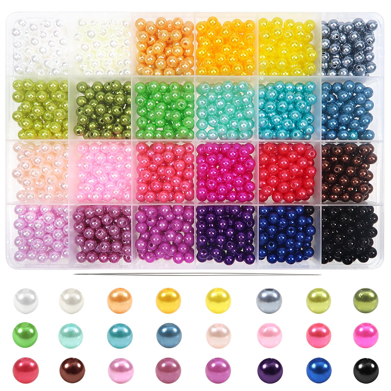 TOAOB 1680pcs 24 Colors 6mm Pearl Beads Round Loose Imitation Pearls Plastic Dyed Faux Spacer Pearl Beads for in Jewellery Making Necklace Bracelet Craft