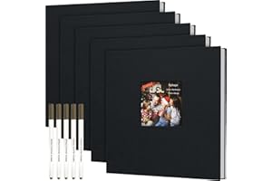 5 Pcs Large Magnetic Self Adhesive Photo Album with Metallic Pens, Linen Hardcover Scrapbook for 4x6 5x7 8x10 Pictures, 40 Bl