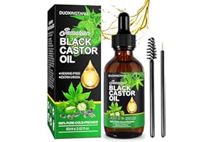 DuoXingTang Organic Castor Oil Cold Pressed Unrefined,100% Pure Natural Jamaican Black Castor Oil in Glass Bottle for Hair Growth, Eyelashes and Eyebrows and Body Oils 60ML