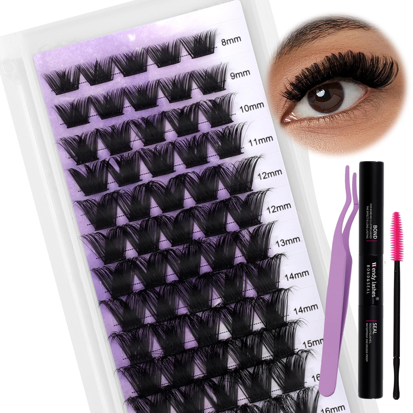 Cluster Lashes Kit D Curl 0.07mm Natural Lash Clusters FD18 Wispy 8-16mm Mixed Individual Eyelashes DIY Lash Extensions Kit Application At Home(TZ-FD18-0.07-D-816) — image 1