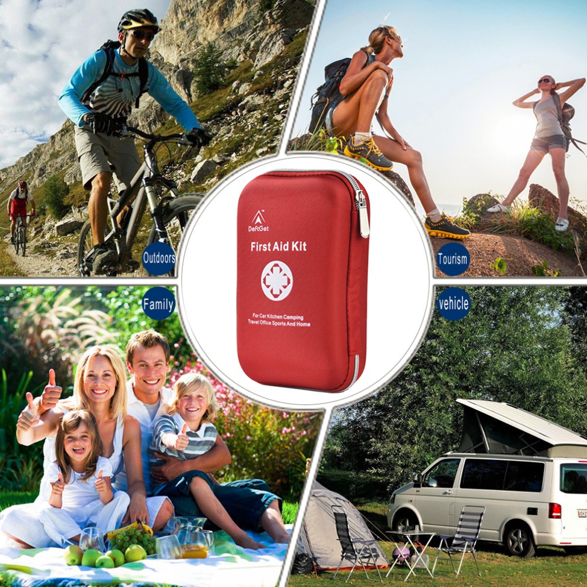 First Aid Kit - 163 Piece Waterproof Portable Essential Injuries & Red Cross Medical Emergency equipment kits : For Car Kitchen Camping Travel Office Sports And Home