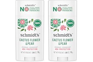 Schmidt's Aluminum-Free Vegan Deodorant Cactus Flower & Pear with 24-Hour Odor Protection, 2 Count for Women and Men, Natural Ingredients, Cruelty-Free, 2.65 oz