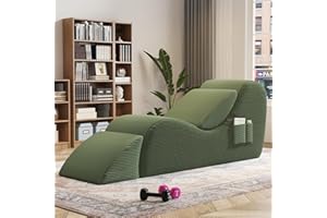 SYFERLORY Yoga Chairs for Adults, Chaise Lounge Chair, Chaise Lounge with Waist Pad, Foot Pad, Side Pockets, High Density Foam Non-Slip Bottom, Yoga Chair for Relaxation Stretching Exercise (Green)