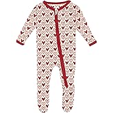 KicKee Full of Hearts Footie with Zipper, One Piece Boy or Girl Baby Clothes