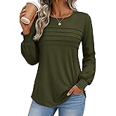 YUCOLEN Long Sleeve Shirts for Women Dressy Casual Business Blouses 2026 Pleated Crewneck Trendy Tunic Tops