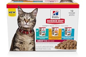 Hill's Science Diet Adult 1-6, Adult 1-6 Premium Nutrition, Wet Cat Food, Variety Pack: Tuna, Chicken, Ocean Fish Stew, 2.8 oz Pouch Variety Pack, Case of 12