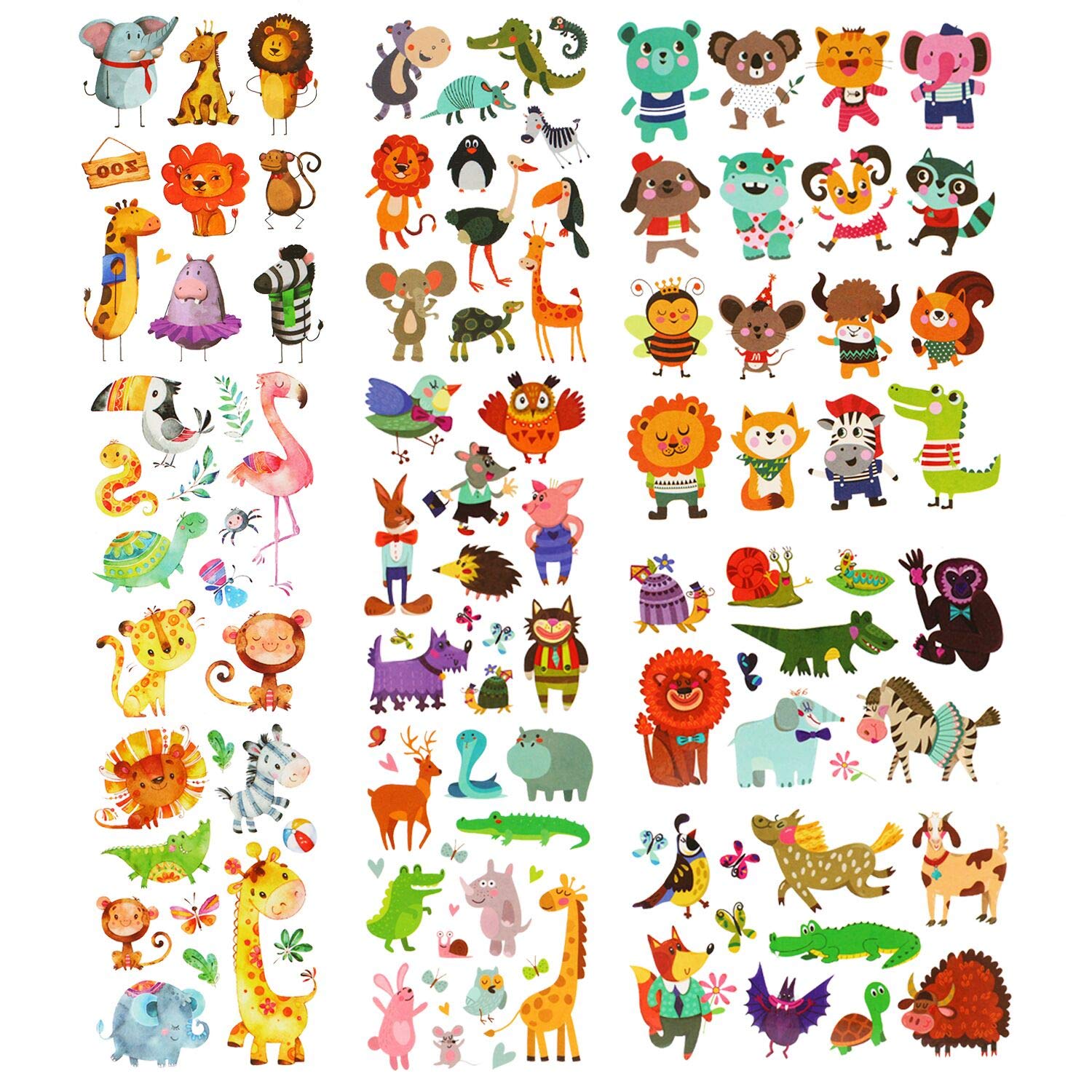 PHOGARY Animal Tattoos (20 Sheets, 200pcs) Party Temporary Tattoos for Kids - Jungle Party Theme Body Art, Waterproof