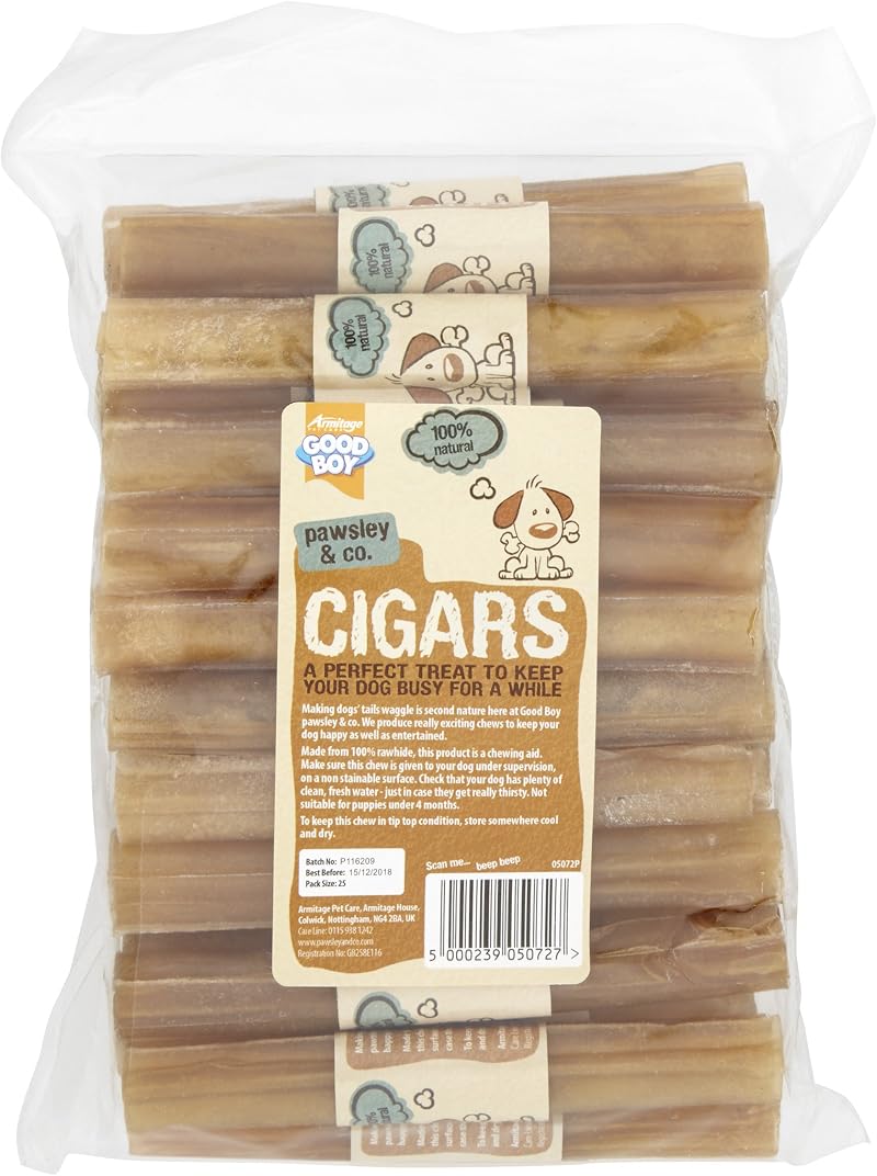 Good Boy Rawhide Cigars Dog Chews 25 Pack Natural Hide 125mm 15mm