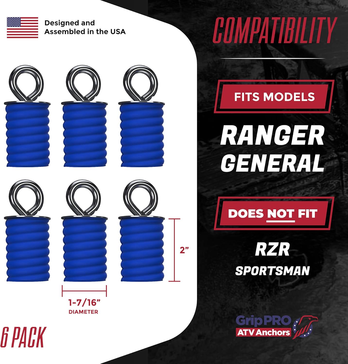 GripPRO ATV Anchors to fit Polaris Ranger & General Lock & Ride - ATV Tie Down Anchors Set of 6 - OEM Quality Fit ATV Lock and Ride Accessories - Patented Design - Will NOT FIT RZR: Automotive