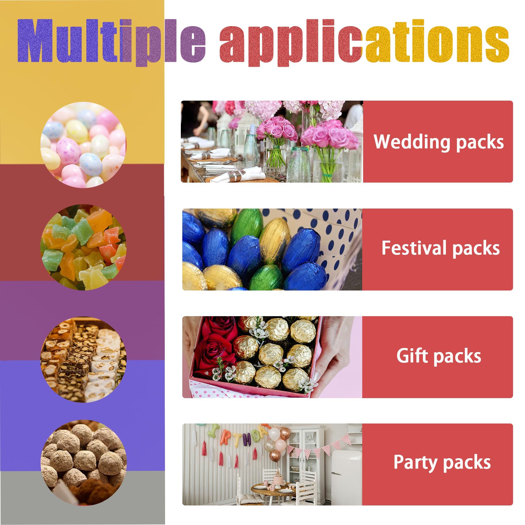 PABCK 500 Pcs 5 Colors Chocolate Wrappers Aluminium Foil Paper Wrapping Papers Square Sweets Lolly Paper Food Candy Tin Foil Wrapper for Candy Packaging Decoration (4x4 inches)