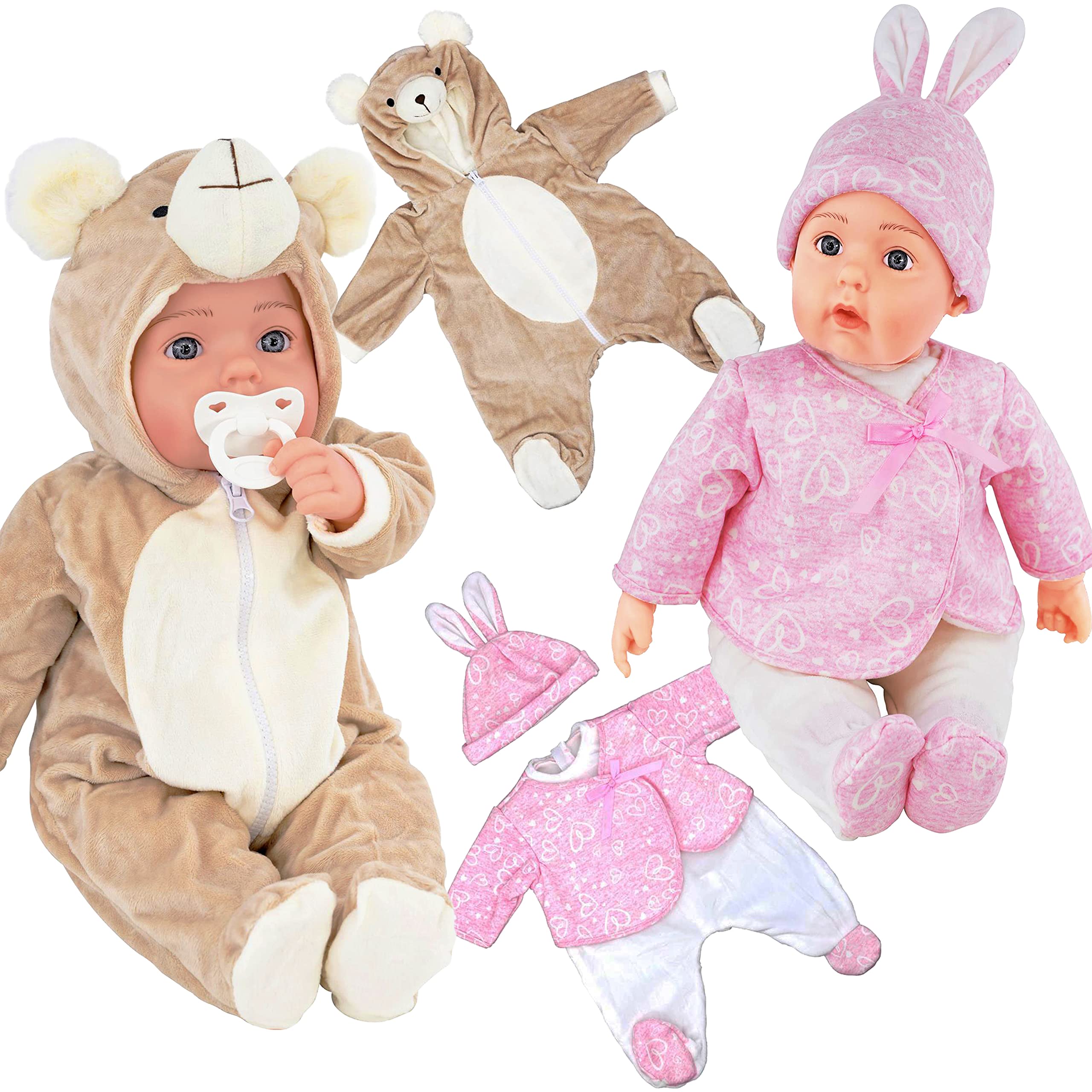 BiBi Doll Baby Doll & Reborn Clothes Set, 20" (50cm) - Pack of 2 Animal Outfits Including Brown Bear Jumpsuit & Pink Bunny Set - Role Play Toys & Accessories for Girls & Boys, 18 Months+ — image 1