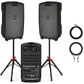 Fender Passport Venue S2 Portable PA System Bundle with Compact Speaker Stands, XLR Cable, and Instrument Cable