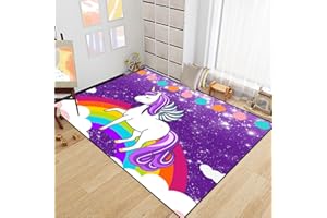 Jiospet Unicorn Rugs for Girls Bedroom Large Purple Unicorn Rugs for Girls Bedroom Floor Mat Unicorn Floor Rugs for Girls Bedroom for Living Room Dorm Bedroom Home Decor, 5'×7'