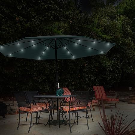 Amazon Com Pure Garden 50 Lg1176 Patio Umbrella 10 Foot Deck Shade With Solar Powered Led Lights Crank Tilt And Fade Resistant Uv Protection Canopy Hunter Green Garden Outdoor