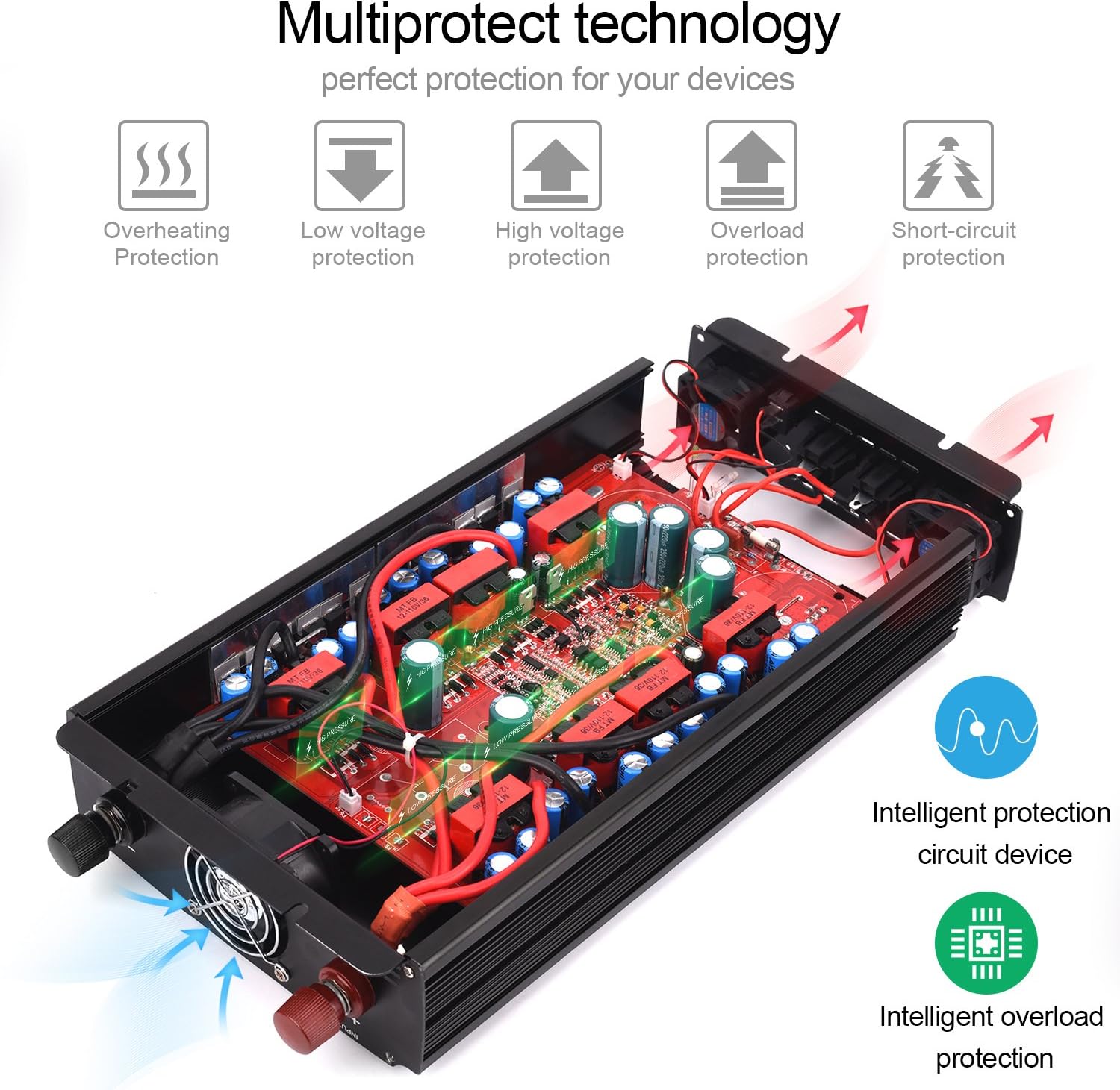 HAITRAL Power Inverter 3000W Modified Sine Wave Inverter 3000 Watt 12 Volt DC to 110 Volt AC Converter with Three Intelligent Temperature Control Fans HAITRAL Power Inverter 3000W Modified Sine Wave Inverter 3000 Watt 12 Volt DC to 110 Volt AC Converter with Three Intelligent Temperature Control Fans