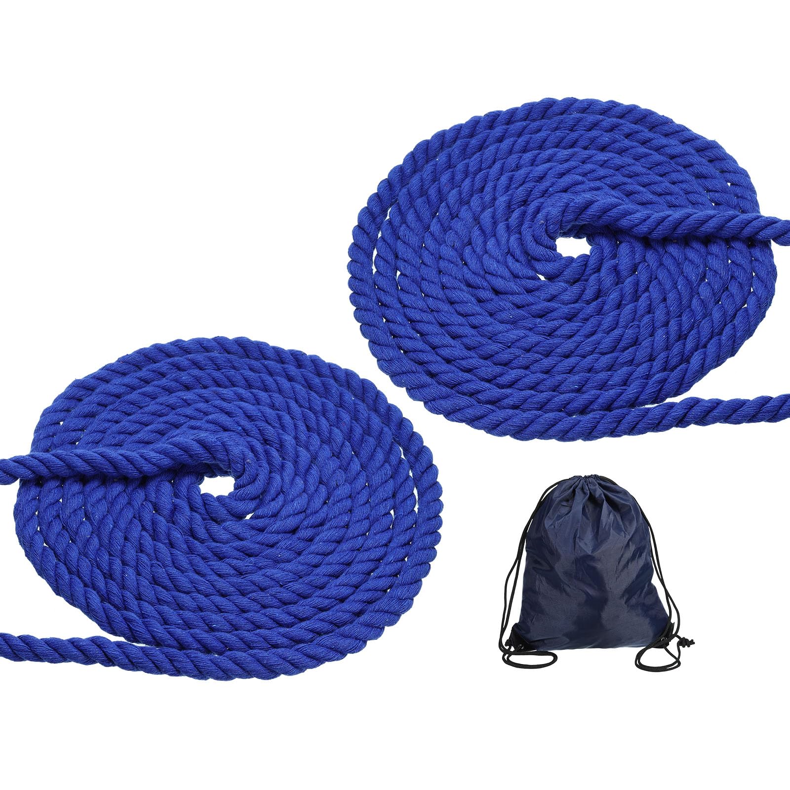 PATIKIL 1/2"x16' Natural Twisted Cotton Rope, 2 Pack 3 Strand Soft Craft Rope with Drawstring Bag for Craft Railings Home Decor, Dark Blue