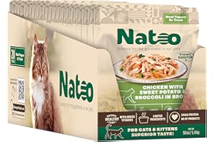 NATOO Cat Food Topper for Picky Eaters, Healthy Soft KittyTreat (Chicken, Sweet Potato & Broccoli) Wet Cat Meal with Gravy, High Protein, Limited Ingredient Adult & Kitten Food, 2.4 oz (Case of 20)