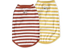 CtilFelix Dog Shirt Striped Dog Clothes Stretchy Vests Soft Cotton for Small Medium Large Dogs Boy Girl Puppy Clothes Lightweight Cat Outfit Kitten Tank Top Apparel T-Shirts Pack-2 Yellow & Rust 4XL