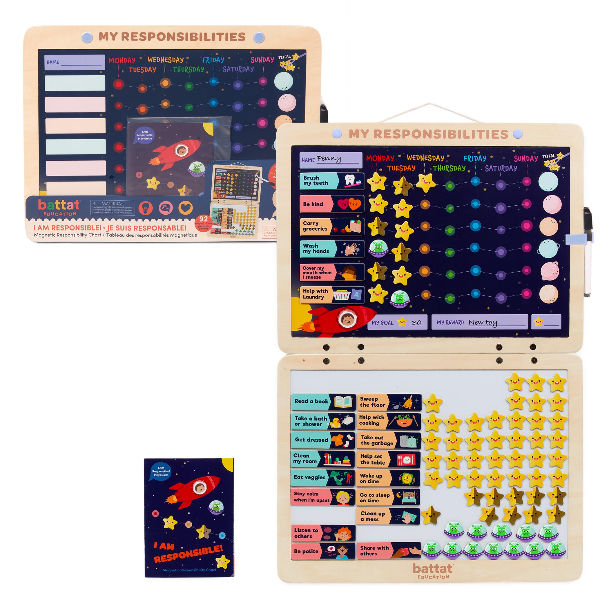 Battat Education Responsibility Chart for Kids – Kids Chore Chart – Reward Chart for Kids – Magnetic Chore Chart – 3 Years + – I am Responsible! (92 Pcs)