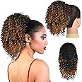 PEACOCO Drawstring Ponytail Afro Kinky Curly Ponytail for Black Women, 10 Inch Synthetic Hairpieces Clip in Jerry Curls Afro Puff Ponytail Extensions (T1B/30)