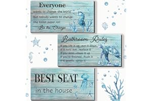 ZINYAZHE 3 Pieces Bathroom Wall Decor Teal Bathroom Rules Sea Turtle Wall Art Funny Ocean Beach Bathroom Rules Signs Best Seat in The House Bathroom Sign for Bathroom Toilet Wall Decor (Teal Turtle 10x5 inch)