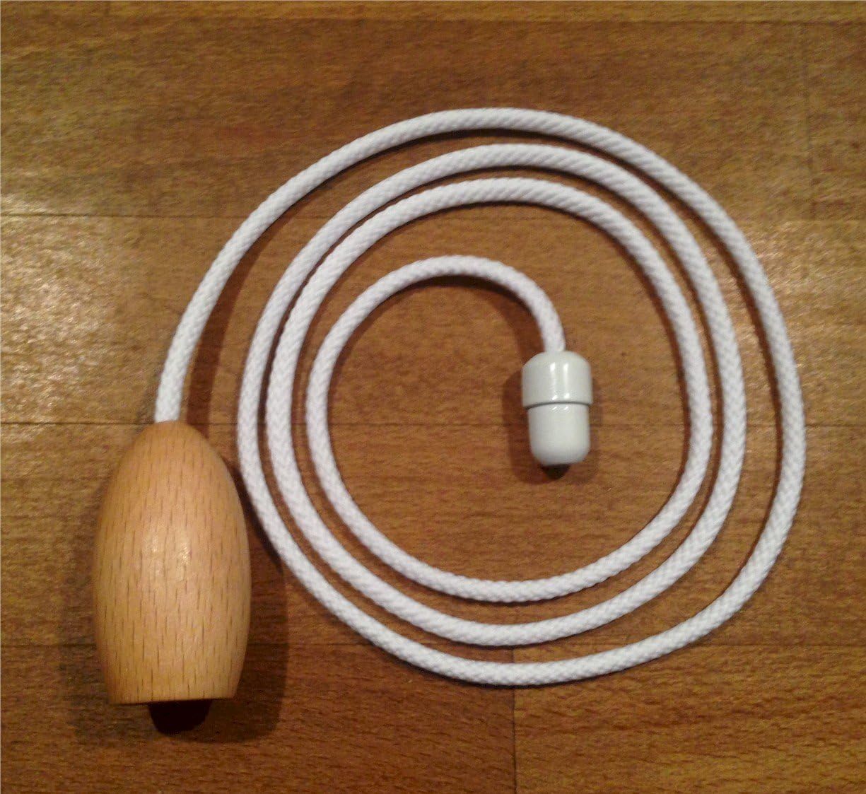 Beech Wood Bathroom or Bedroom Ceiling Light Switch Cord Pull with White Cord and Matching Connector by Decozo