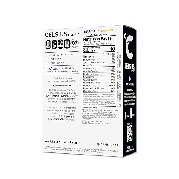 CELSIUS ON THE GO BLUEBERRY LEMONADE, SUGAR FREE ENERGY DRINK MIX (14 STICKS PER PACK)