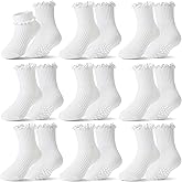 Baby Girls Toddlers Ruffle Grip Socks Uniform School Dress Anti Slip Non Skid Frilly Breathable Crew Cotton Socks 9 Pairs