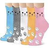 YSense Womens Cute Animal Socks 5 Pairs, Dog Cat Novelty Cartoon Crew Funny Socks Stocking Stuffers Gifts for Women Girl