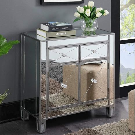 Amazon Com Sagaponack 2 Door Mirrored Accent Cabinet Kitchen Dining