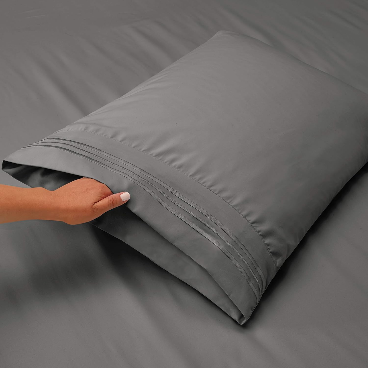 Nestl Deep Pocket Split King Sheets: Bed Sheets with 2 Fitted Sheets, Flat Sheet, Pillow Cases - Extra Soft Microfiber Bedsheet Set with Deep Pockets for Split King Mattress - Charcoal Stone Gray: Home & Kitchen