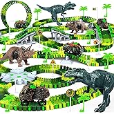 Dinosaur Toys for Kids 3-5, Glow in The Dark Flexible Train Track Playset, 2 Dinosaur Car for 3 4 5 6 7 Year & Up Old Boys & Girls Best Gift