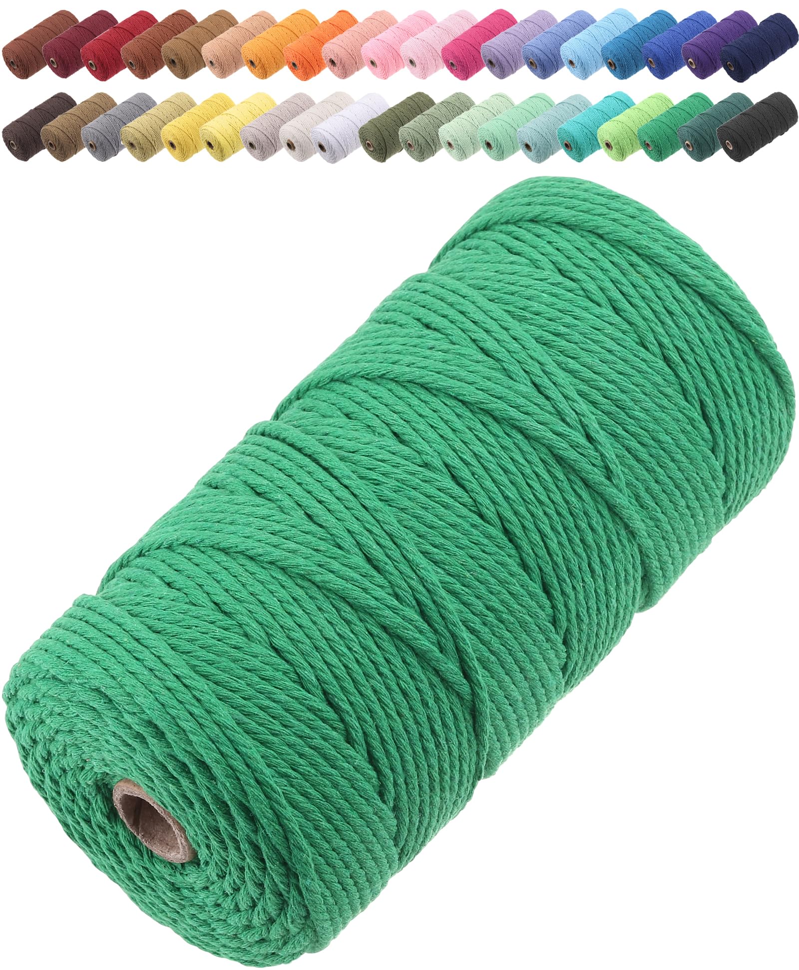 GOHOF Macrame Cord 3mm x 150m Premium Cotton Macrame Rope, 4 Strand Twisted Soft Cotton Cord, One of The Most Perfect Materials for Macrame Art, Cotton String Without Chemicals (Dark Green) — image 1