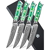 SANMUZUO Steak Knives Set of 4, Ultra Sharp Non Serrated Kitchen Steak Knife 5 Inch - Damascus Steel & Resin Handle - Xuan Series(Jade Green)